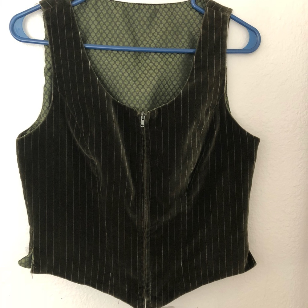 Velvet green zip up vest